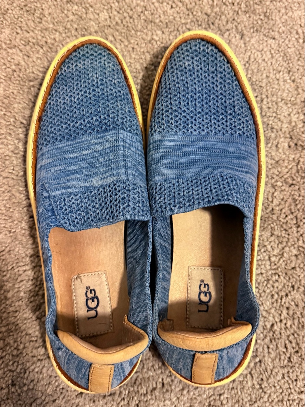 UGG Women’s Blue Knit Slip-On Sneakers with Tan Trim